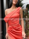 Sheath/Column One Shoulder Silk-like Satin Sweep Train Prom Dresses With Split Front #Favs020113579