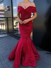Trumpet/Mermaid Off-the-shoulder Satin Floor-length Prom Dresses With Appliques Lace #Favs020113592