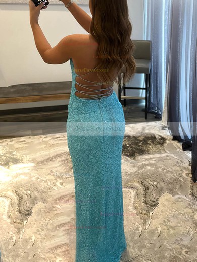 Sheath/Column V-neck Sequined Floor-length Prom Dresses With Split Front #Favs020113609