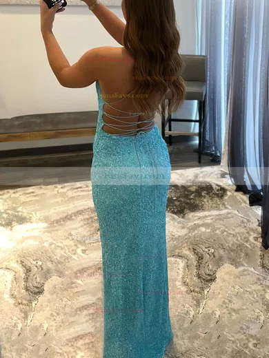Sheath/Column V-neck Sequined Floor-length Prom Dresses With Split Front #Favs020113609