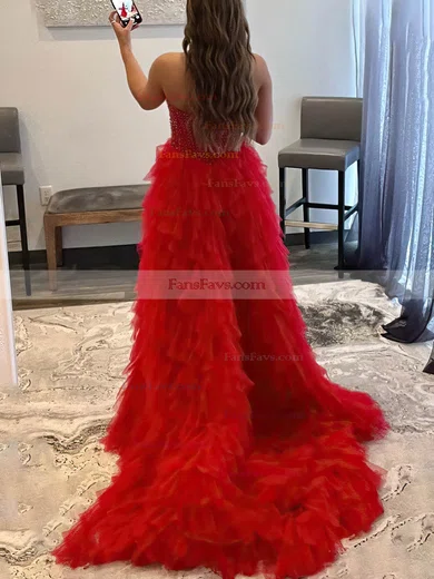 A-line Sweetheart Tulle Asymmetrical Prom Dresses With Tiered #Favs020113610