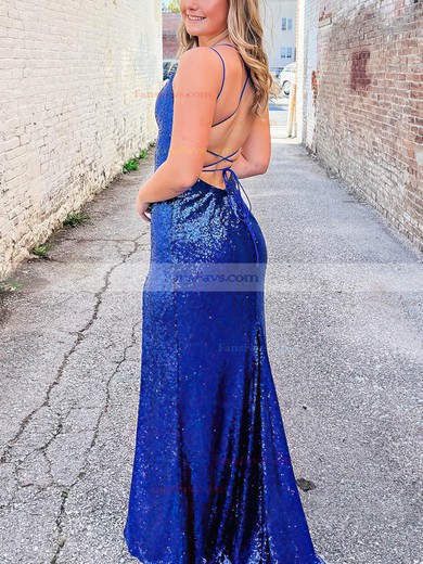 Sheath/Column Scoop Neck Sequined Floor-length Prom Dresses With Split Front #Favs020113614