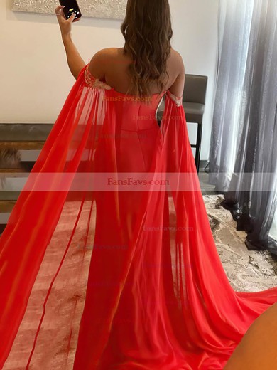 Sheath/Column Off-the-shoulder Chiffon Stretch Crepe Sweep Train Prom Dresses With Split Front #Favs020113615