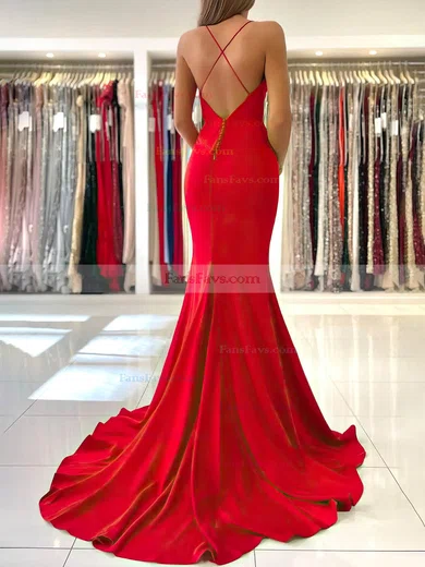 Trumpet/Mermaid V-neck Stretch Crepe Sweep Train Prom Dresses #Favs020113627