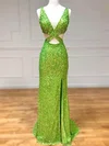 Sheath/Column V-neck Sequined Sweep Train Prom Dresses With Split Front #Favs020113630