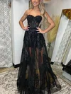 A-line Sweetheart Tulle Floor-length Prom Dresses With Appliques Lace #Favs020113632