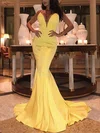 Trumpet/Mermaid V-neck Stretch Crepe Sweep Train Prom Dresses #Favs020113660