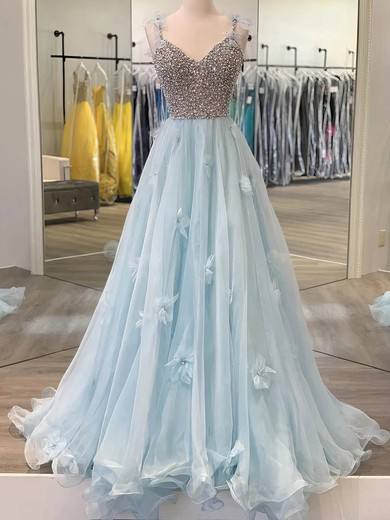 Princess V-neck Chiffon Floor-length Prom Dresses With Pearl Detailing #Favs020113684