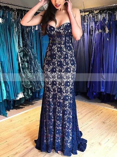 Sheath/Column Sweetheart Lace Sweep Train Prom Dresses #Favs020113687