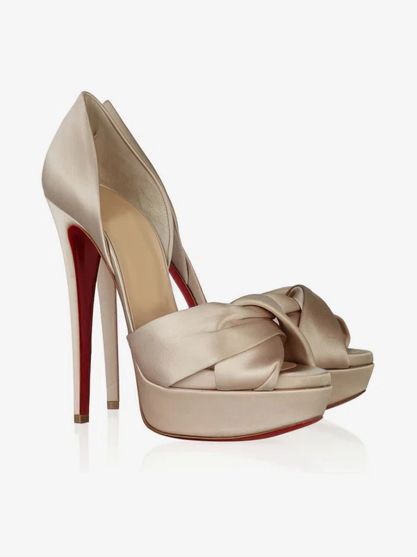Women's Champagne Satin Pumps with Ruched #Favs03030293
