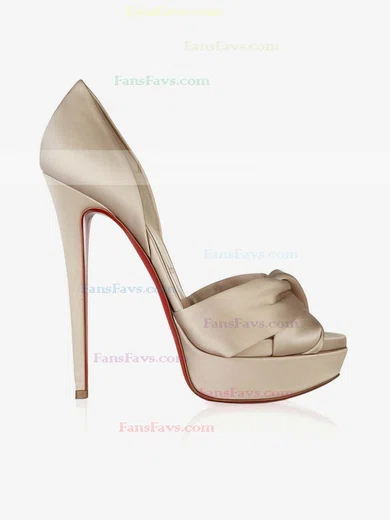 Women's Champagne Satin Pumps with Ruched #Favs03030293