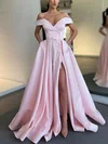 A-line Off-the-shoulder Satin Sweep Train Prom Dresses With Sashes / Ribbons #Favs020113707