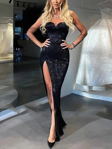 Sheath/Column Sweetheart Sequined Floor-length Prom Dresses With Split Front #Favs020113740