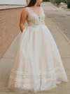 Princess V-neck Tulle Floor-length Prom Dresses With Appliques Lace #Favs020113781
