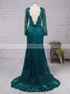 Trumpet/Mermaid Scoop Neck Lace Sweep Train Bow Prom Dresses #Favs020102175