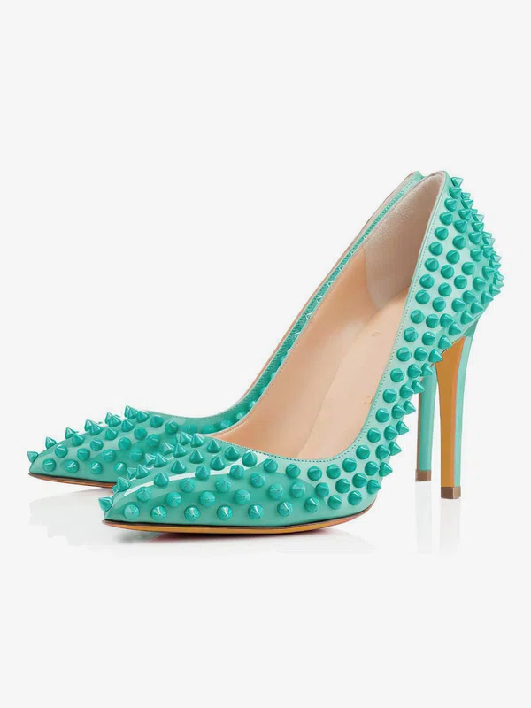 Women's Green Patent Leather Closed Toe with Rivet #Favs03030307