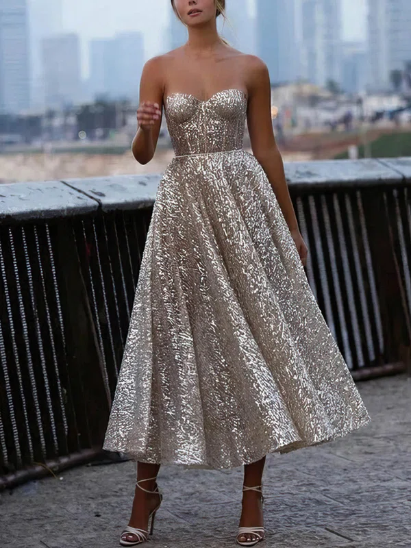 A-line Sweetheart Sequined Ankle-length Prom Dresses #Favs020113811