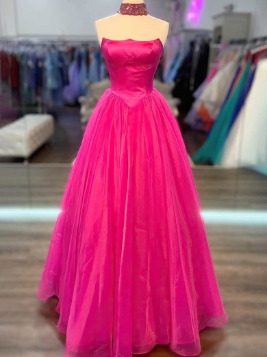 A-line Strapless Organza Floor-length Prom Dresses #Favs020113822