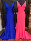 Sheath/Column V-neck Jersey Sweep Train Prom Dresses With Beading #Favs020113829