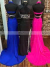 Sheath/Column Halter Jersey Sweep Train Prom Dresses With Split Front #Favs020113830