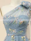 A-line One Shoulder Tulle Sweep Train Prom Dresses With Flower(s) #Favs020113831