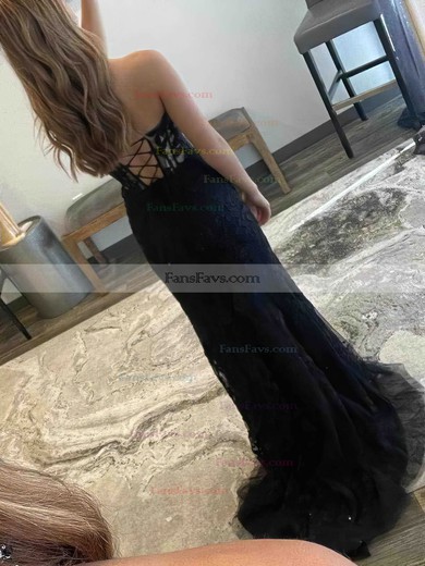 Sheath/Column Sweetheart Tulle Sweep Train Prom Dresses With Appliques Lace #Favs020113853