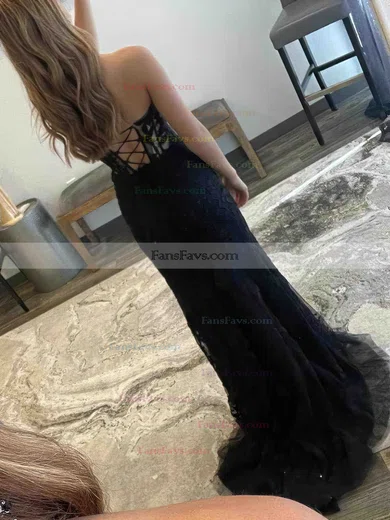 Sheath/Column Sweetheart Tulle Sweep Train Prom Dresses With Appliques Lace #Favs020113853