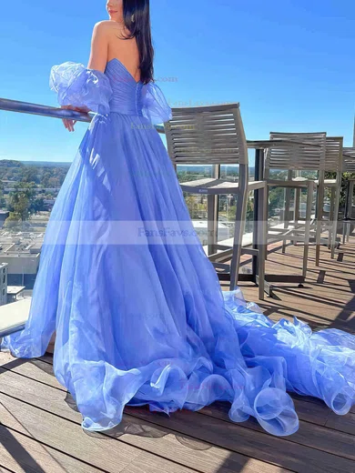 A-line Off-the-shoulder Organza Sweep Train Prom Dresses With Split Front #Favs020113856