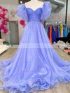 A-line Off-the-shoulder Organza Sweep Train Prom Dresses With Split Front #Favs020113856