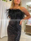 Sheath/Column Strapless Sequined Sweep Train Prom Dresses With Feathers / Fur #Favs020113860