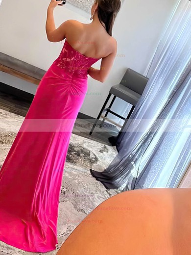 Sheath/Column Sweetheart Silk-like Satin Sweep Train Prom Dresses With Split Front #Favs020113871