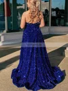 A-line One Shoulder Sequined Sweep Train Prom Dresses With Pockets #Favs020113880