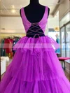 A-line Scoop Neck Tulle Floor-length Prom Dresses With Tiered #Favs020113891