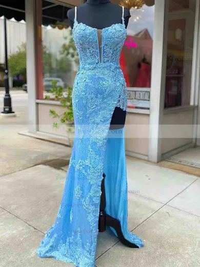 Sheath/Column Off-the-shoulder Lace Sweep Train Prom Dresses With Feathers / Fur #Favs020113892