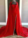 Sheath/Column High Neck Chiffon Stretch Crepe Sweep Train Prom Dresses With Split Front #Favs020113894