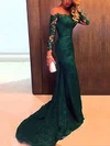 Trumpet/Mermaid Scoop Neck Lace Sweep Train Appliques Lace Prom Dresses #Favs020102176