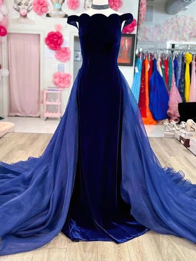 Sheath/Column Off-the-shoulder Organza Velvet Detachable Prom Dresses #Favs020113907