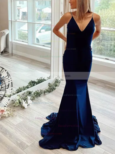 Trumpet/Mermaid V-neck Jersey Sweep Train Prom Dresses With Beading #Favs020113908