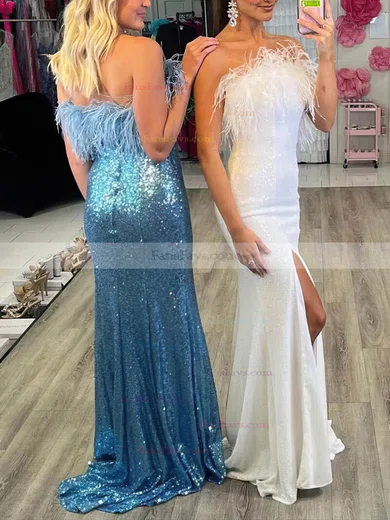 Sheath/Column Strapless Sequined Sweep Train Prom Dresses With Feathers / Fur #Favs020113910