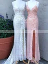 Sheath/Column V-neck Sequined Sweep Train Prom Dresses With Split Front #Favs020113930