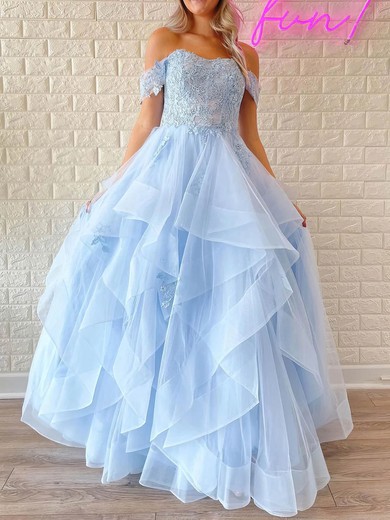 Ball Gown Off-the-shoulder Tulle Floor-length Prom Dresses With Beading #Favs020113946