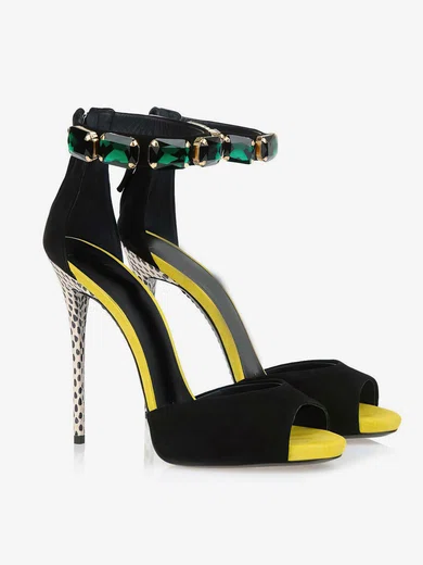 Women's Black Suede Pumps with Rhinestone/Zipper #Favs03030325