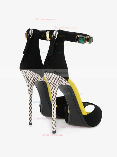 Women's Black Suede Pumps with Rhinestone/Zipper #Favs03030325