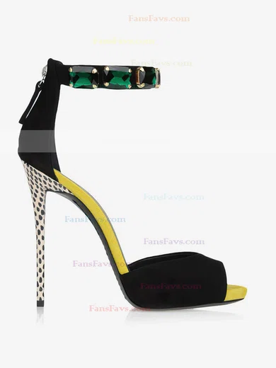 Women's Black Suede Pumps with Rhinestone/Zipper #Favs03030325