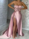 A-line Strapless Satin Sweep Train Prom Dresses With Split Front #Favs020113947