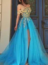 A-line Off-the-shoulder Tulle Sweep Train Prom Dresses With Split Front #Favs020113948