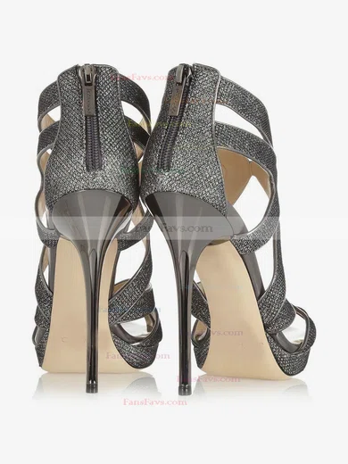 Women's Gray Sparkling Glitter Pumps with Zipper #Favs03030334