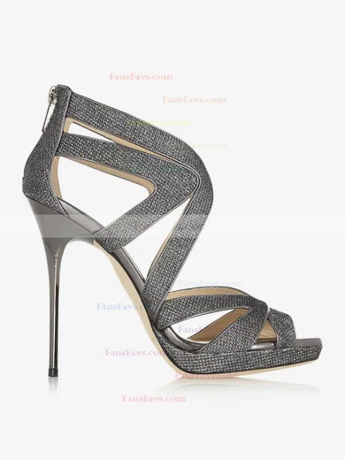 Women's Gray Sparkling Glitter Pumps with Zipper #Favs03030334