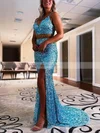 Sheath/Column V-neck Sequined Sweep Train Prom Dresses With Split Front #Favs020113981
