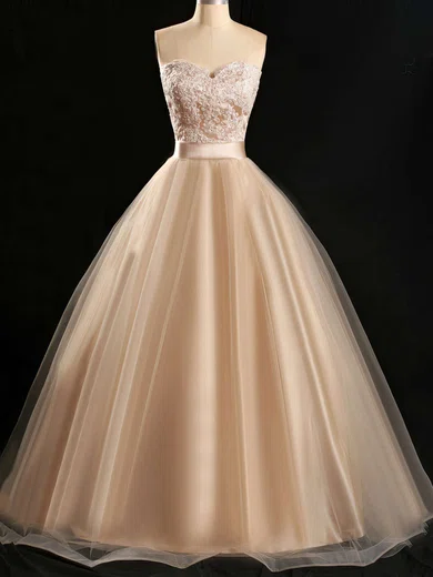 Ball Gown Sweetheart Tulle Floor-length Appliques Lace Prom Dresses #Favs020102180